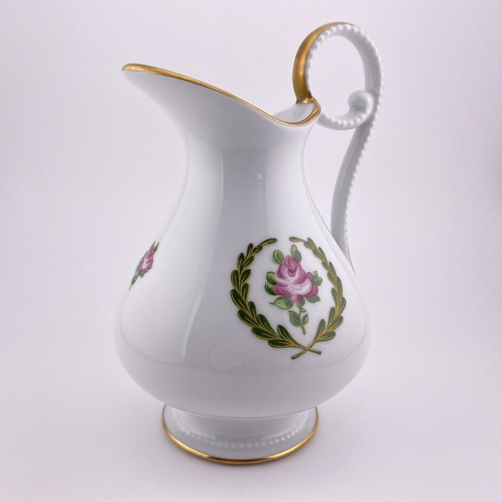 Malbec Limoges porcelain ewer pitcher. "Decor empire saint - cloud" 6.5"